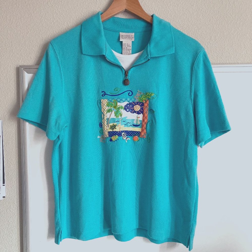 Embroidered patchwork petite polo by Koret